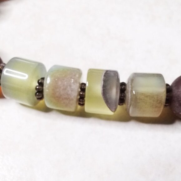 Gorgeous Primal Rustic ~ Recycled Brown Glass Beads + Pale Green Agates ~ Pick 1 - Picture 7 of 9
